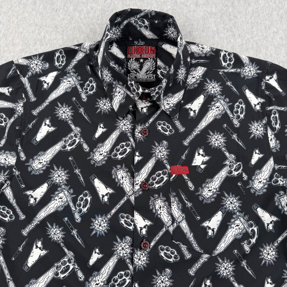 Dixxon Flannel Co Shirt Mens Small Black The Darkest Weapons Print‎ Short Sleeve